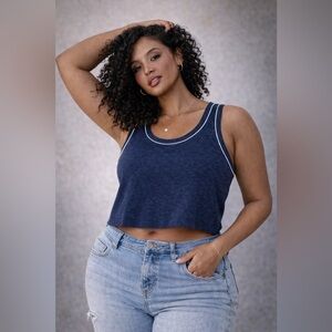 American Eagle Waffle Knit Cropped Tank Top Navy Size XL